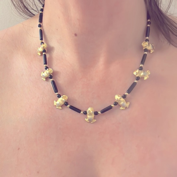 Vintage Alva Studio Black Onyx With Gold Tone Frogs - Picture 4 of 5